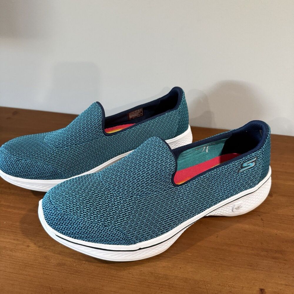 Skechers GOwalk 4 Women Size 11 Slip On Walking Shoes Teal Blue Knit Goga Max